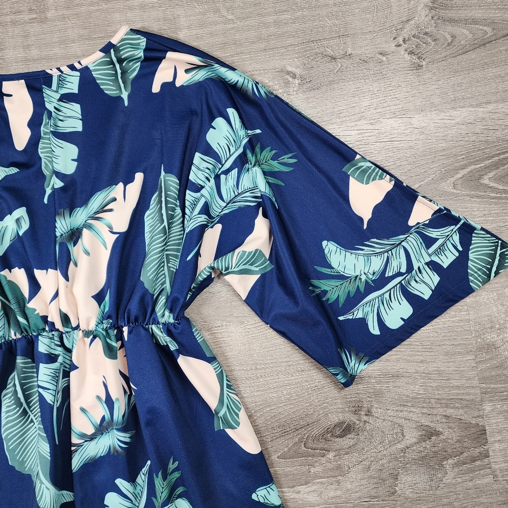 Tropical Navy Blue Floral Cover Up Dress Small - Picture 12 of 15